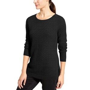 Athleta Merino Wool Blend Honeycomb Knit Pullover Sweater Minimalist Black Small